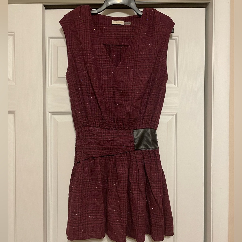 Ramy Brook Maroon & Black Plaid w/Rhinestones Dress - Size Small